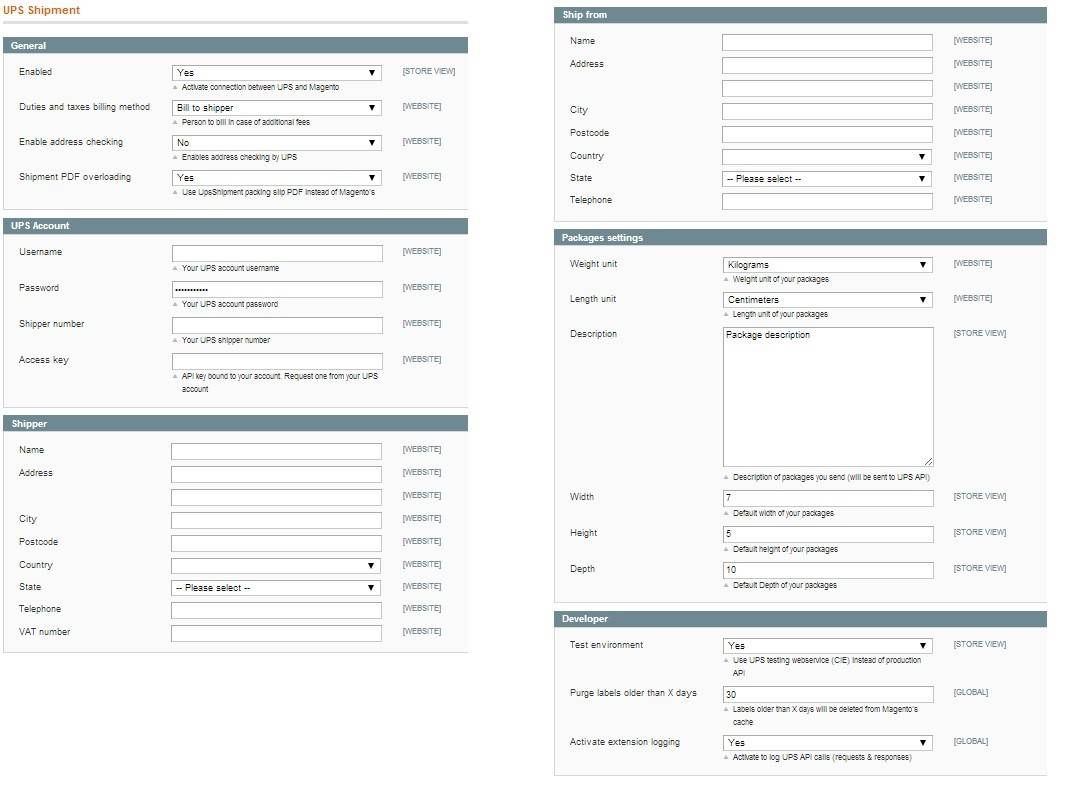 ups configuration shipping magento